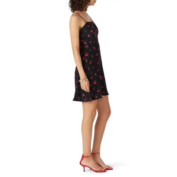 HVN Nora Mini Slip Dress Black Cherry Print Spaghetti Strap Silk - sz 6 REPAIRED - Picture 3 of 10